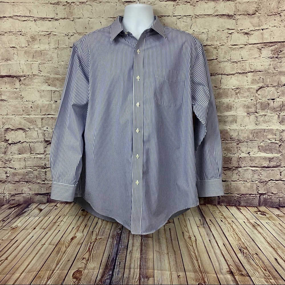 Lauren Ralph Lauren Blue Stripe Non Iron Button Front Long Sleeve Shirt